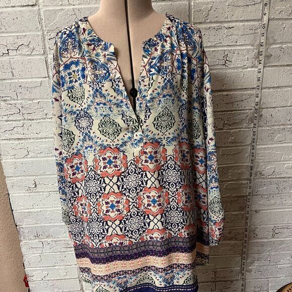 DR2 Paisley Hi Lo Split Neck Peasant Boho Blouse XL - Picture 1 of 13